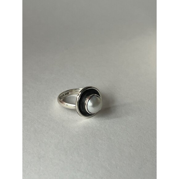 Minimalist Pearl Ring – 925 Sterling Silver – Modern Artisan Design